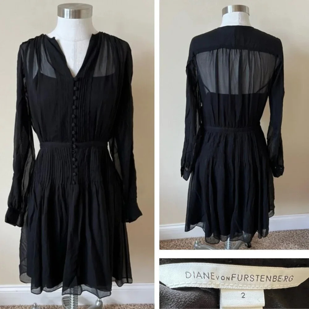 Diane Von Furstenberg Black Silk Button Front Mini Dress 26063